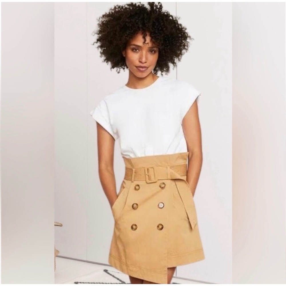 Veronica Beard Melany Mixed Media Belted Dress S White T Shirt Trench Skirt